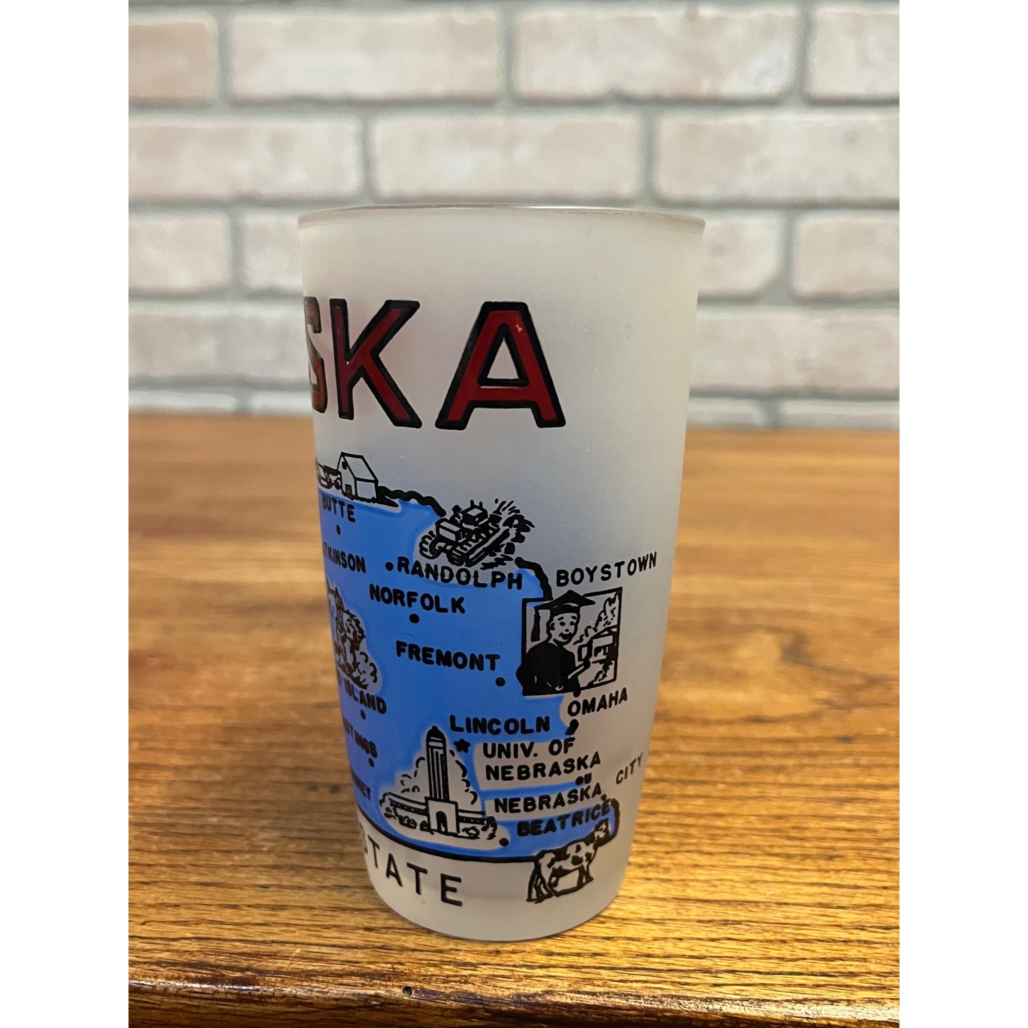 Vintage Frosted Drinking Glass Nebraska The Cornhusker State