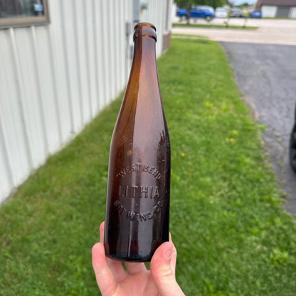 VINTAGE WEST BEND LITHIA CO EMBOSSED BEER BOTTLE WEST BEND WI