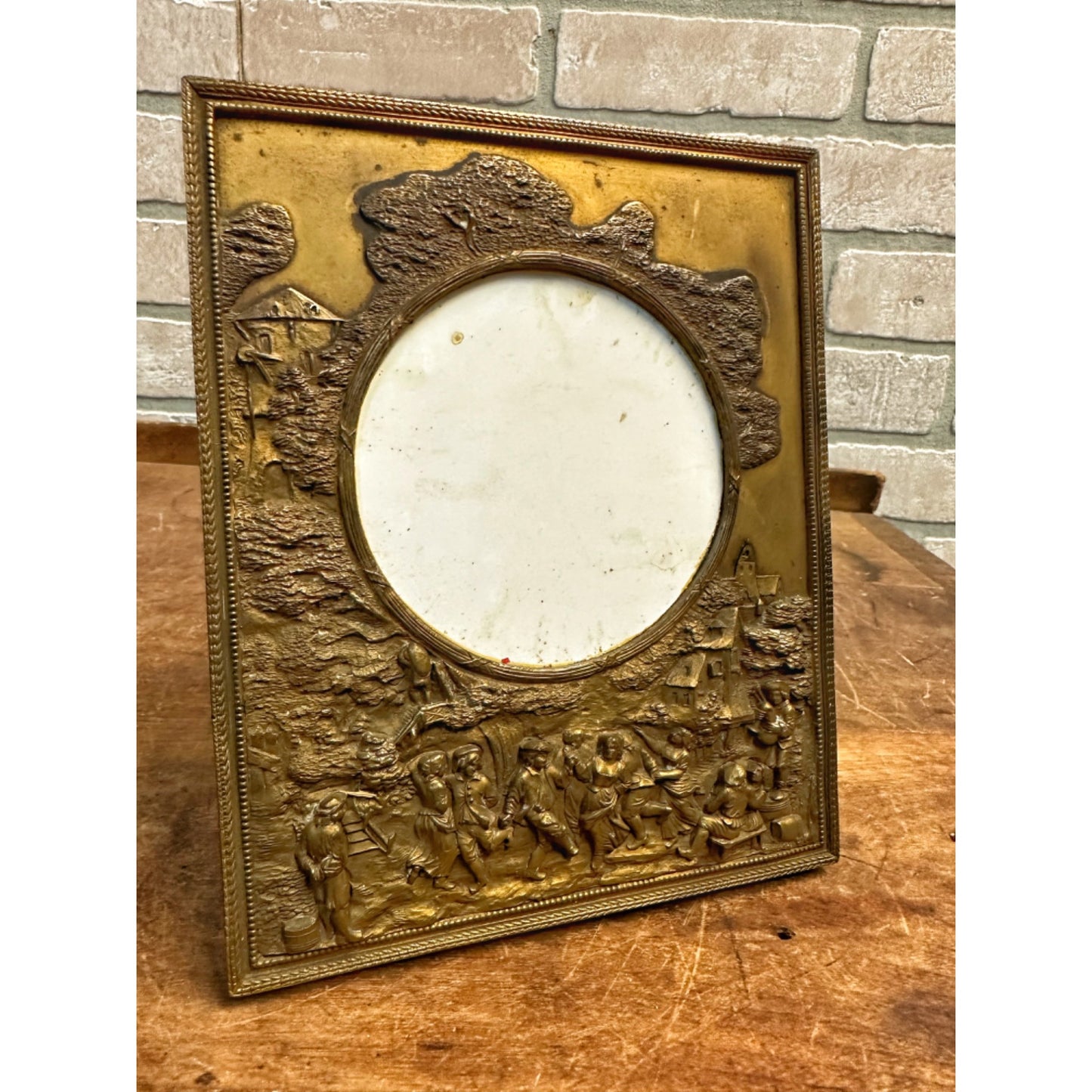 Antique c1890s Victorian Embossed Brass Frame - France - English Dancing Scene