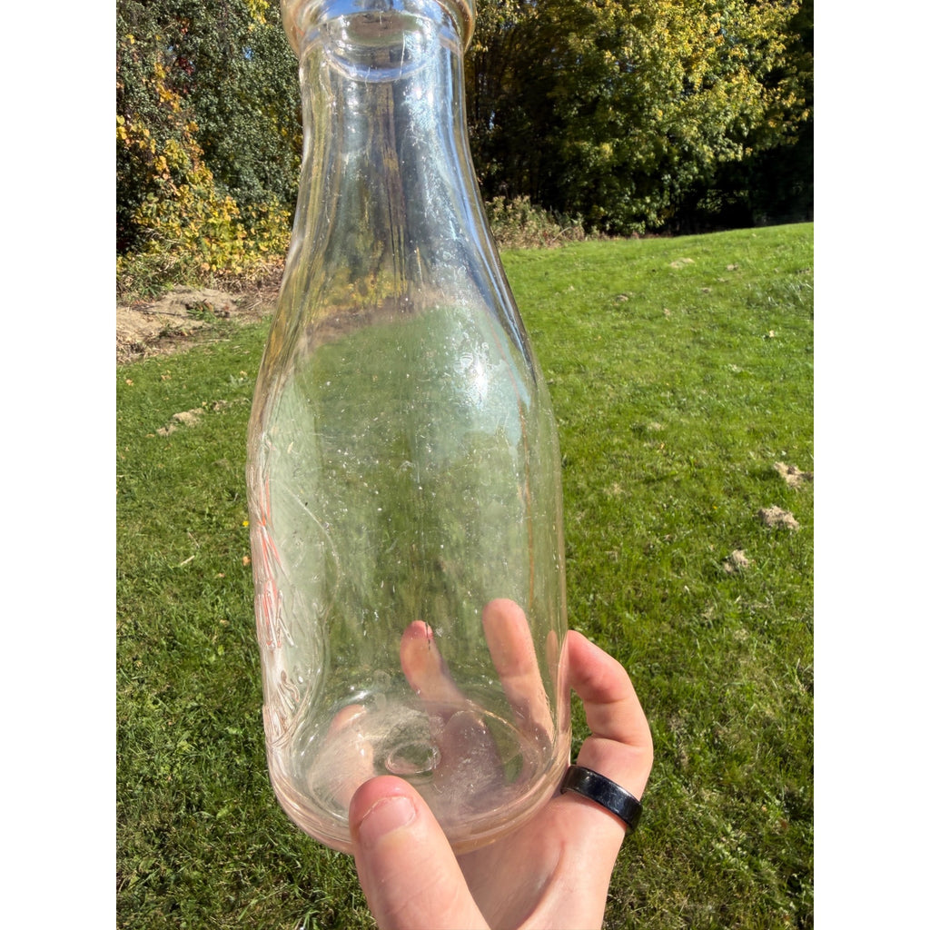 RARE Vintage ES Mason Raw Milk Stevens Point Wis WI Quart Embossed Dairy Bottle