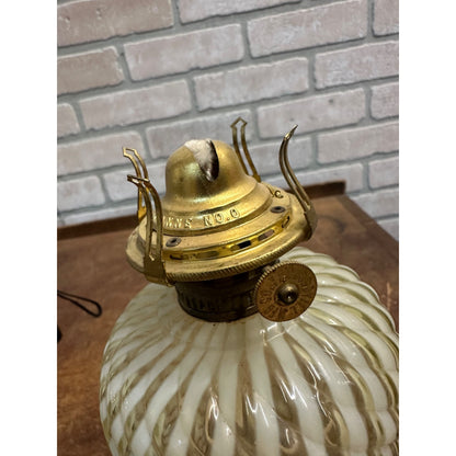 Antique Sheldon Swirl Uranium / Vaseline Opalescent Art Glass Oil Lamp