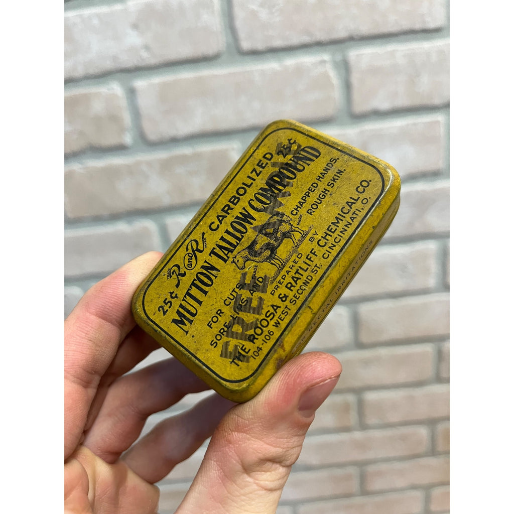 Vintage Roosa & Ratliff Mutton Tallow Tin Burn Quack Medicine Sample