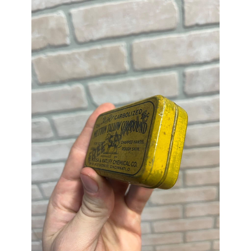 Vintage Roosa & Ratliff Mutton Tallow Tin Burn Quack Medicine Sample