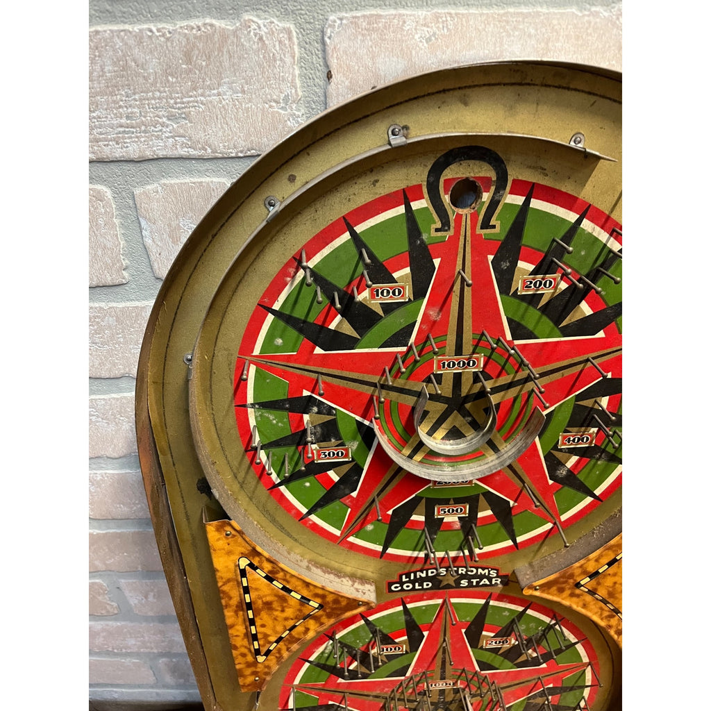 Vintage 1930s Lindstrom's Gold Star Marble Pinball Table Top Game Tin Litho