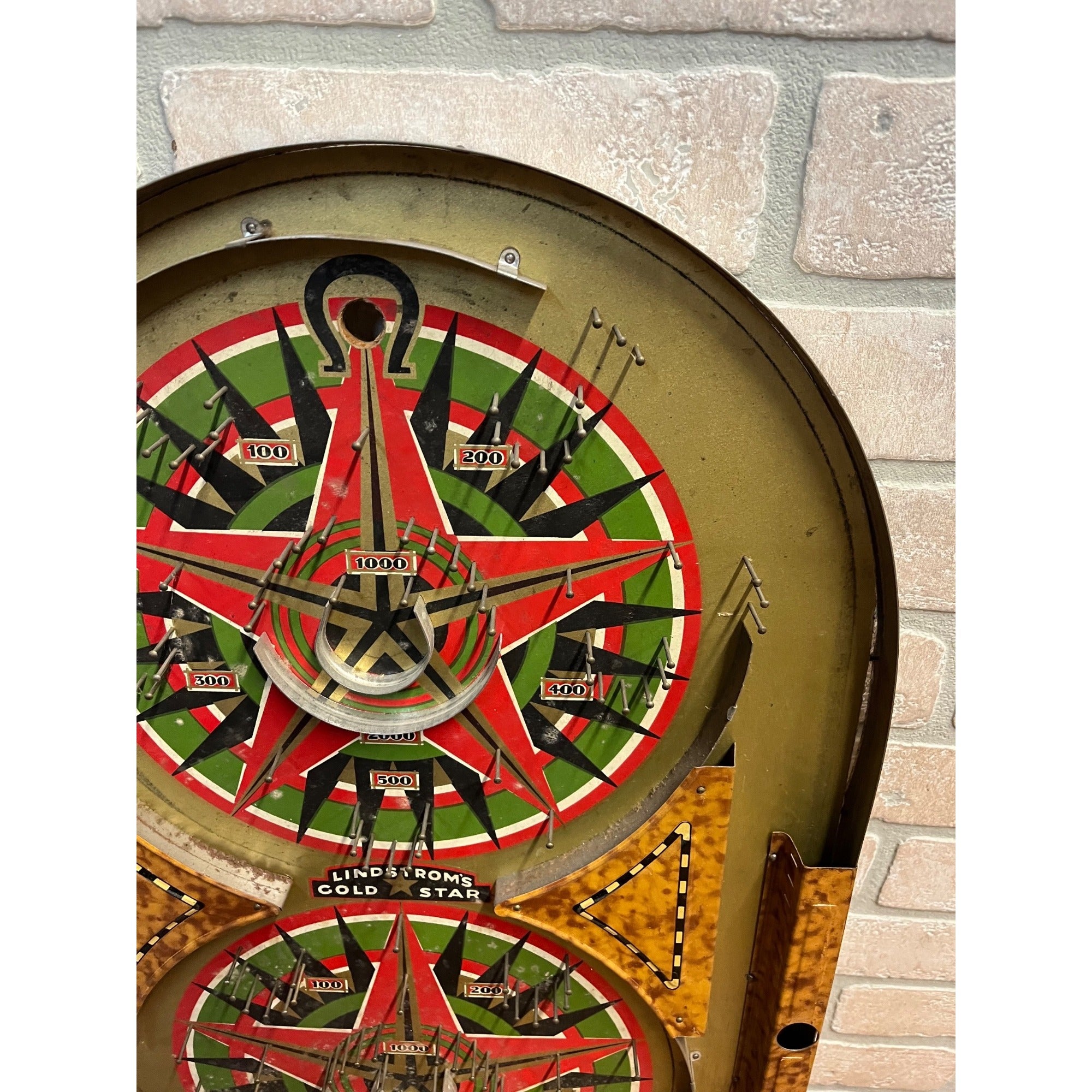 Vintage 1930s Lindstrom's Gold Star Marble Pinball Table Top Game Tin Litho