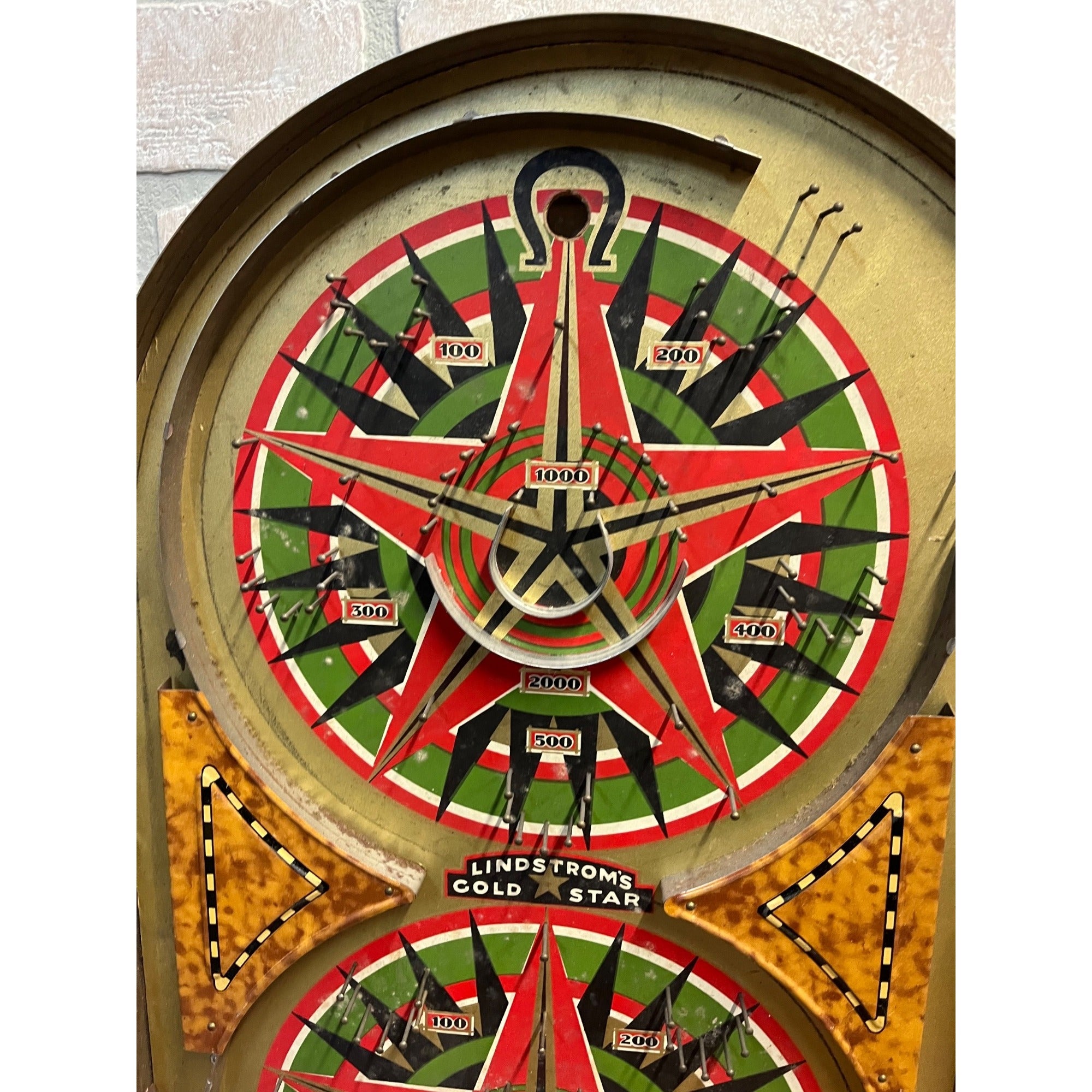 Vintage 1930s Lindstrom's Gold Star Marble Pinball Table Top Game Tin Litho