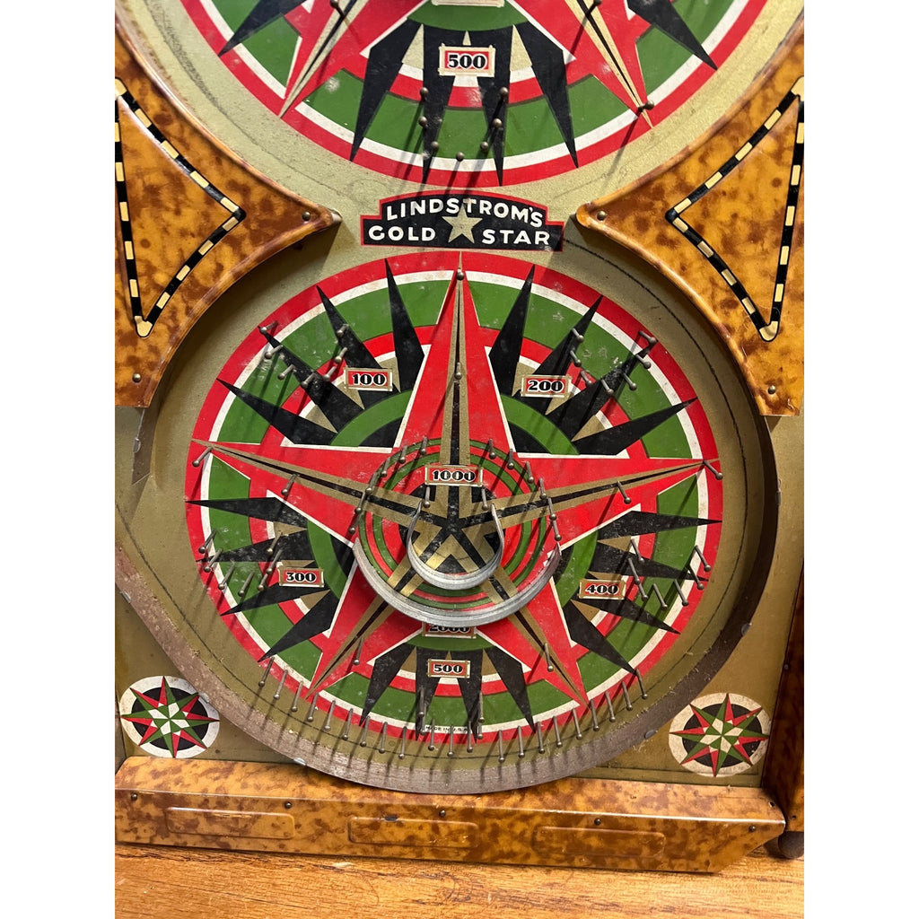 Vintage 1930s Lindstrom's Gold Star Marble Pinball Table Top Game Tin Litho