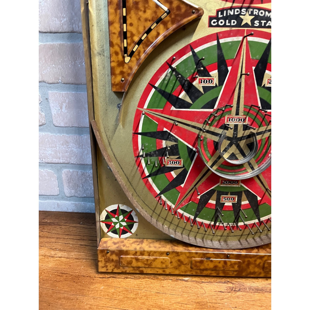 Vintage 1930s Lindstrom's Gold Star Marble Pinball Table Top Game Tin Litho