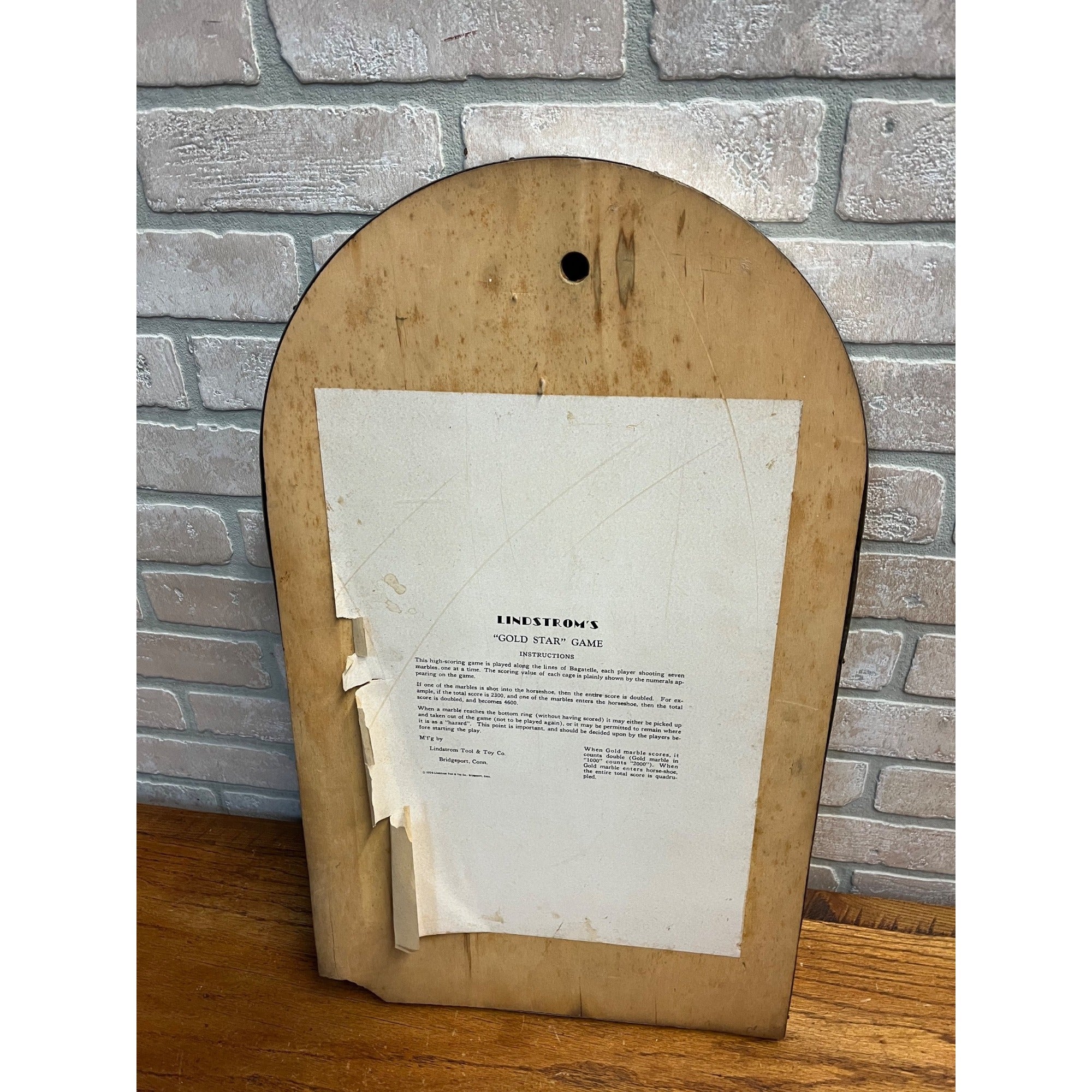 Vintage 1930s Lindstrom's Gold Star Marble Pinball Table Top Game Tin Litho