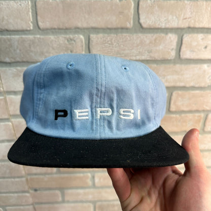 VINTAGE 90S PEPSI ADJUSTABLE EMBROIDERED STRAPBACK HAT CAP COTTON LIGHT BLUE NEW