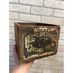 Antique West Enamel Dressing Carriage Tops Advertising Crate Rockford IL Ill.