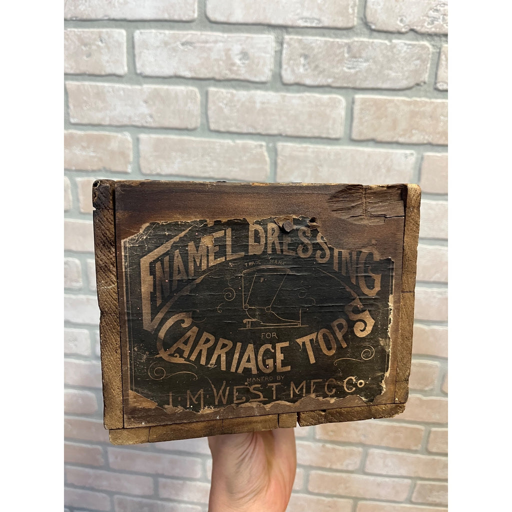 Antique West Enamel Dressing Carriage Tops Advertising Crate Rockford IL Ill.