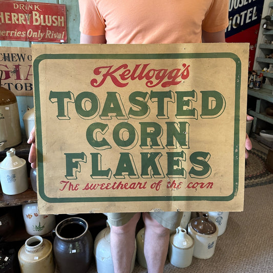 Antique 1910s Kelloggs Corn Flakes Cereal Cardbaord Advertising General Store Sign