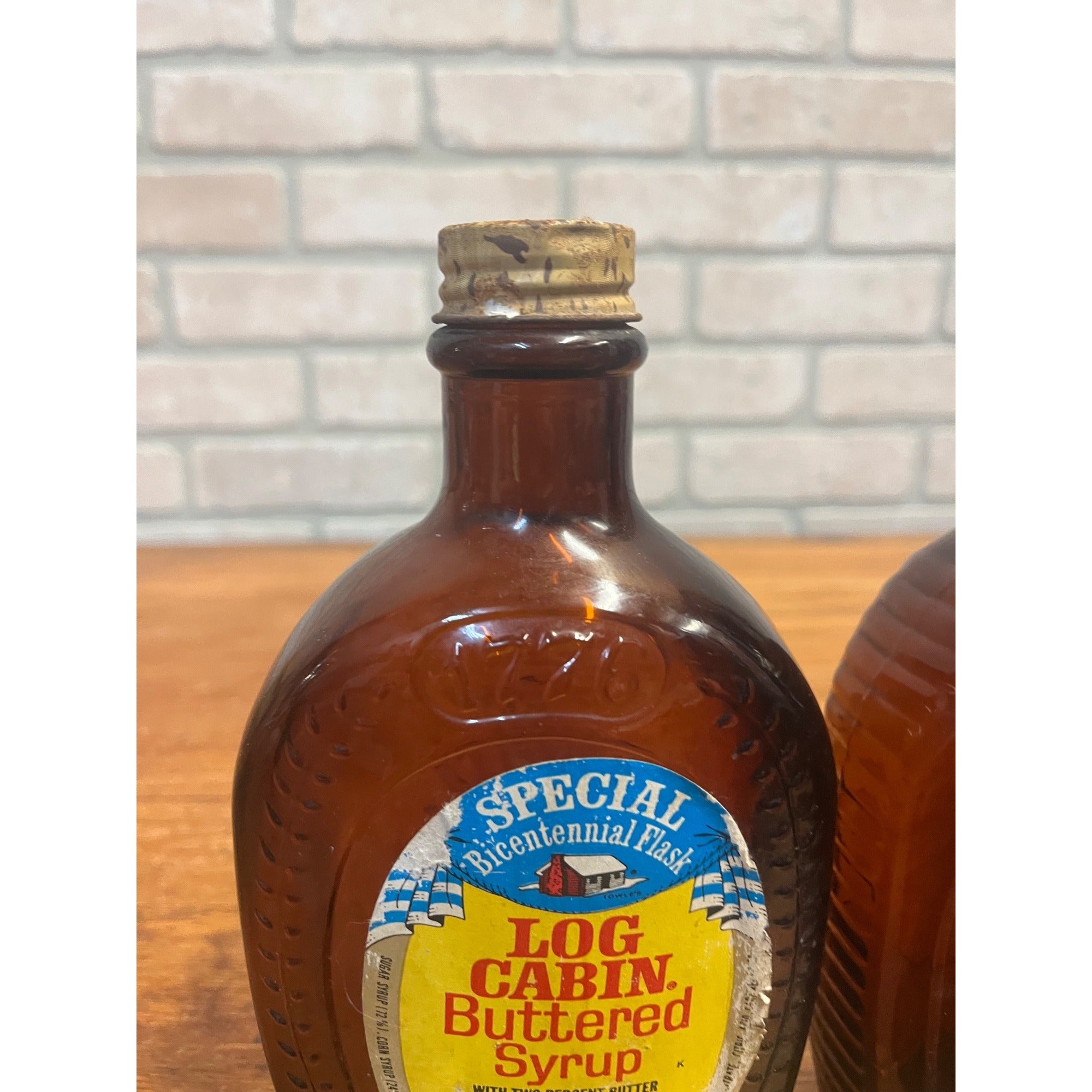 Vintage Log Cabin Syrup Bottle Bicentennial 1776-1976 Amber Bottles Liberty Bell