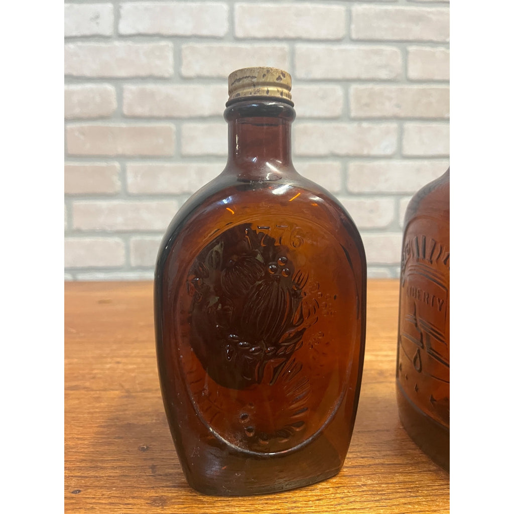 Vintage Log Cabin Syrup Bottle Bicentennial 1776-1976 Amber Bottles Liberty Bell