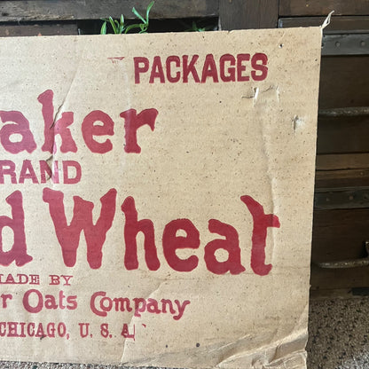 Antique 1910s Quaker Puffed Wheat Cereal Advertising Sign Cardboard Kitchen