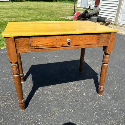 Primitive Yellow-Top Wooden Accent  Table Planting Table Staging Decor