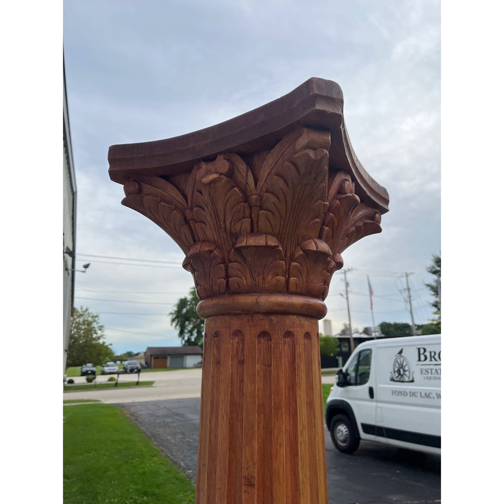 Tall Solid Wood Corinthian Column Pedestal Carved Architectural Display Pillar