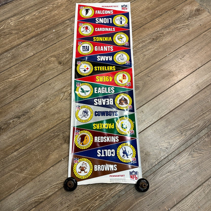 1966 NFL FOOTBALL VINYL MINI PENNANT SET 15 TEAMS OLD LOGOS COMPLETE SHEET UNCUT