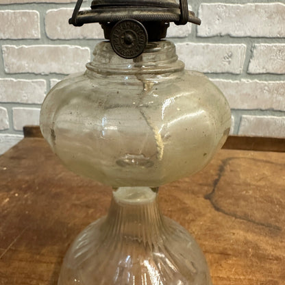 Antique Early Pressed Glass EAPG Pedestal Base Oil Lamp 12-Sided + Burner