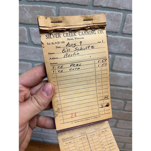 Vintage 1940s Silver Creek Canning Co Ripon Wisconsin Memo Pad Notebook Receipt