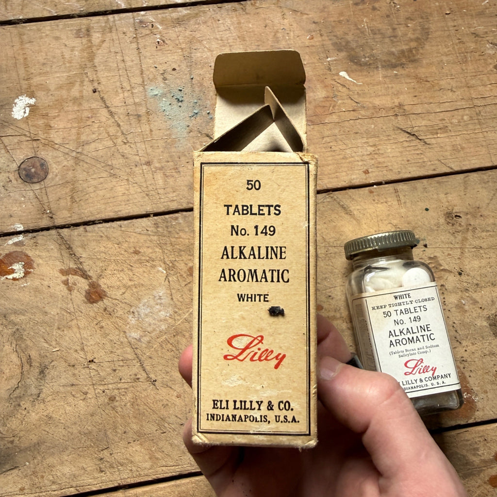 Antique Eli Lilly Alkaline Aromatic Tablets Bottle Box Spanish Export Pharmacy