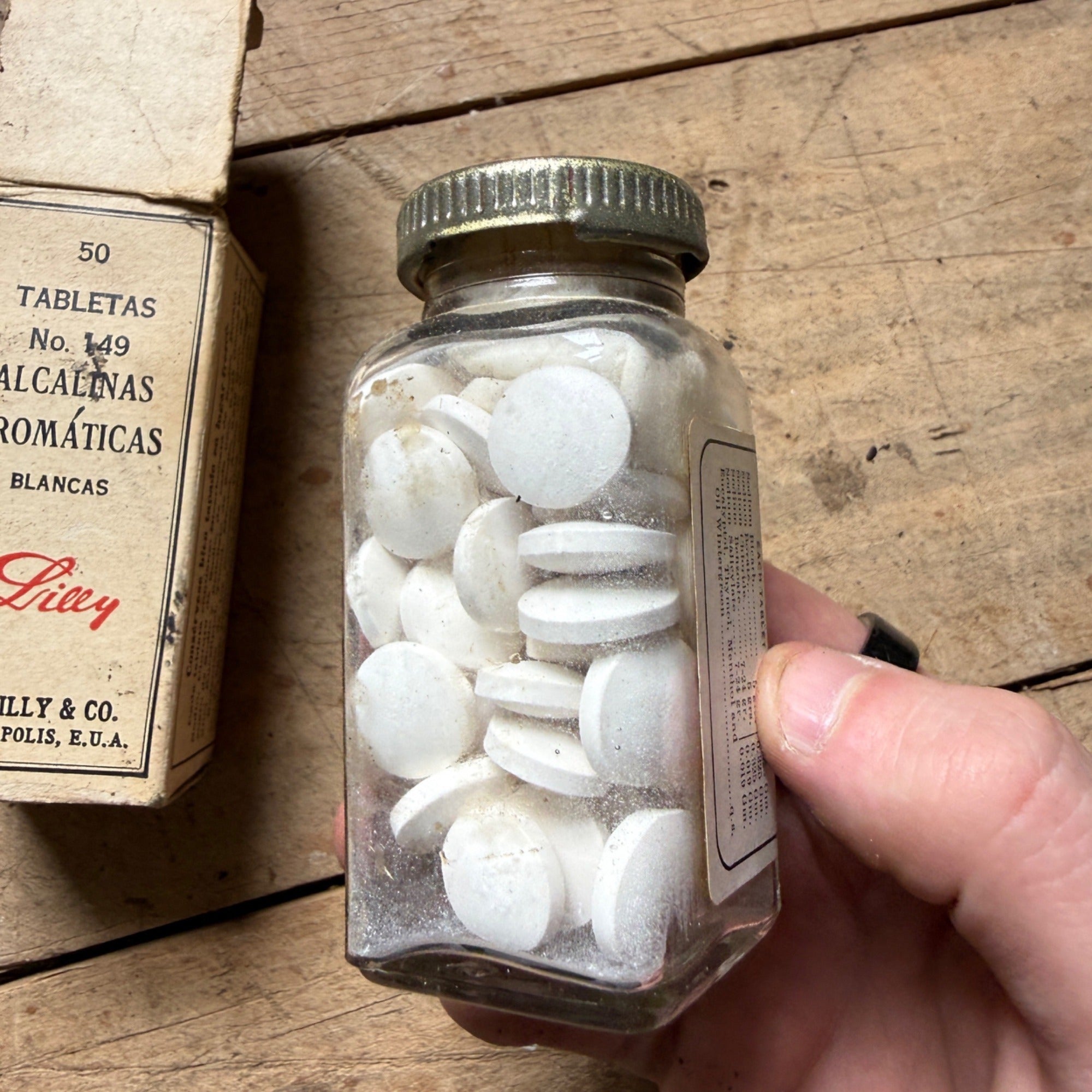 Antique Eli Lilly Alkaline Aromatic Tablets Bottle Box Spanish Export Pharmacy