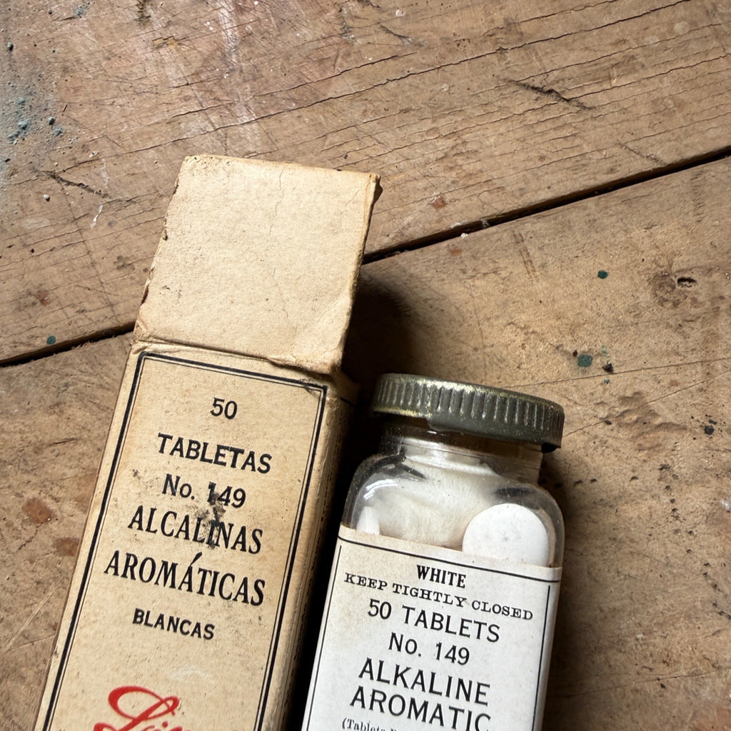 Antique Eli Lilly Alkaline Aromatic Tablets Bottle Box Spanish Export Pharmacy