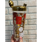 Vintage Jeannette Glass Company Recipe Cocktail Shaker & Glasses 9pc Red/Gold
