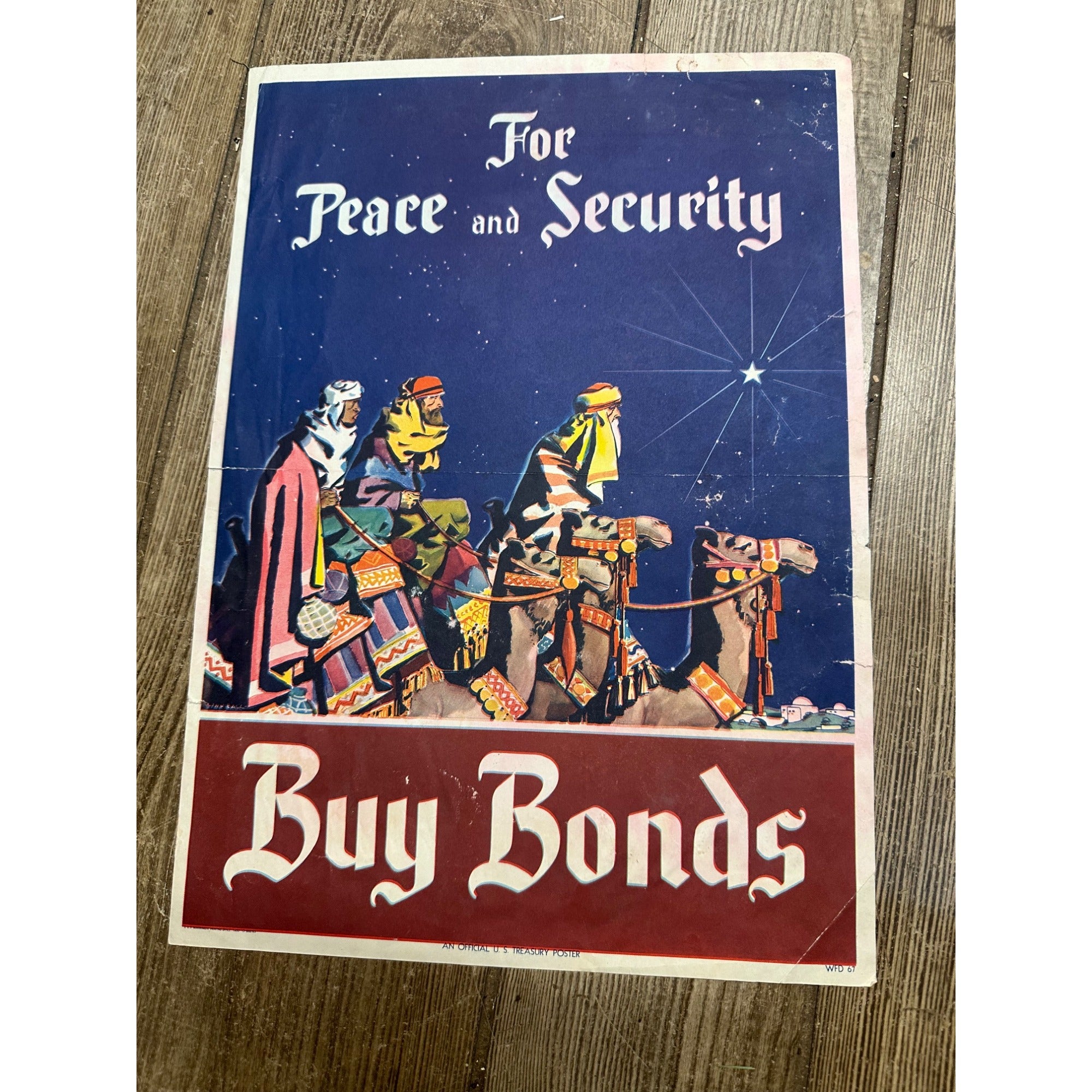 Original World War II Poster -  Wise Men Peace & Security Buy Bonds WWII 9"x13"