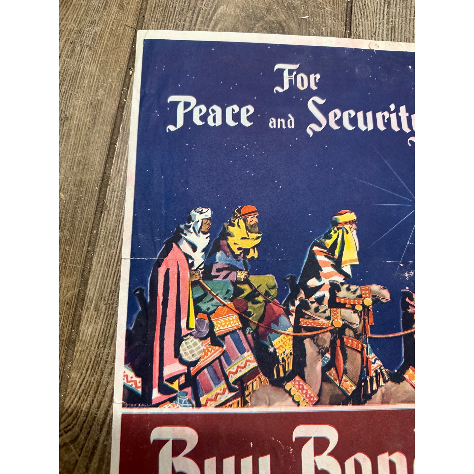 Original World War II Poster -  Wise Men Peace & Security Buy Bonds WWII 9"x13"