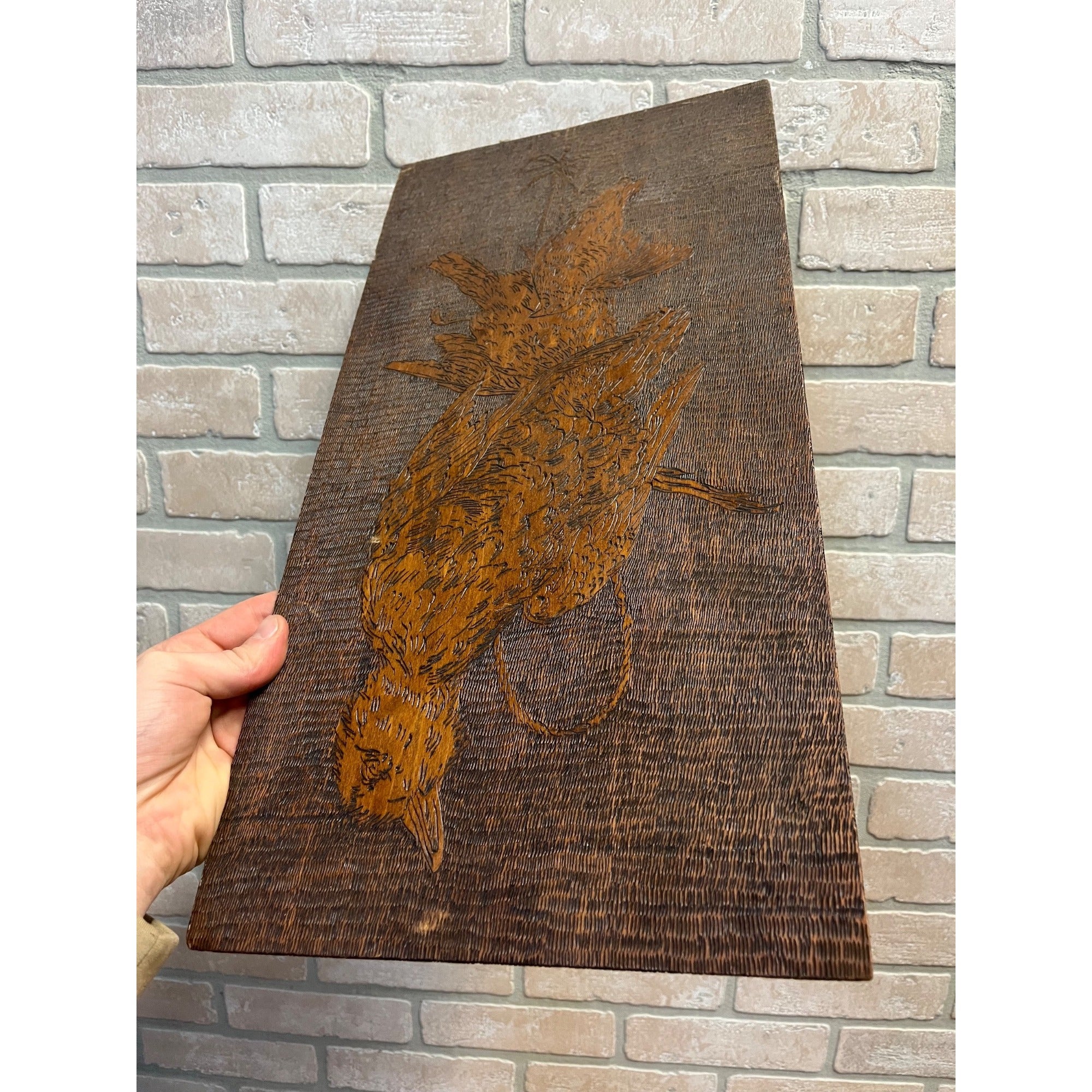 Vintage Pyrography Wooden Wall Sign Hanging Hens Hunting Chicken Bird Decor