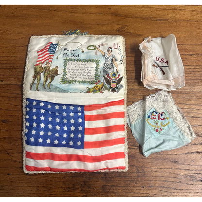 RARE Original WWI 1917 US Flag "Forget Me Not" Pillow Silk Sweetheart 48 Star