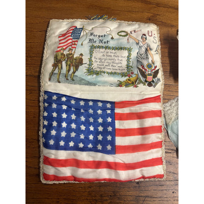 RARE Original WWI 1917 US Flag "Forget Me Not" Pillow Silk Sweetheart 48 Star