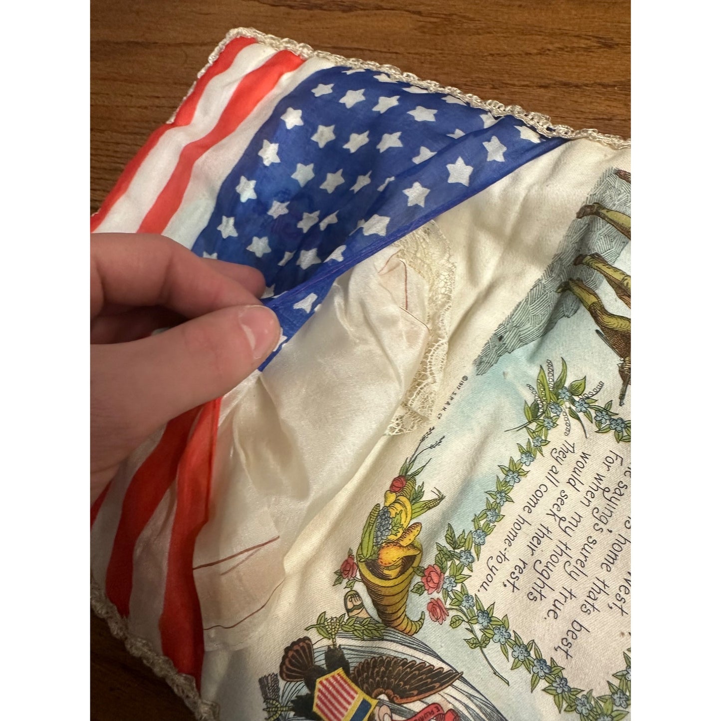 RARE Original WWI 1917 US Flag "Forget Me Not" Pillow Silk Sweetheart 48 Star