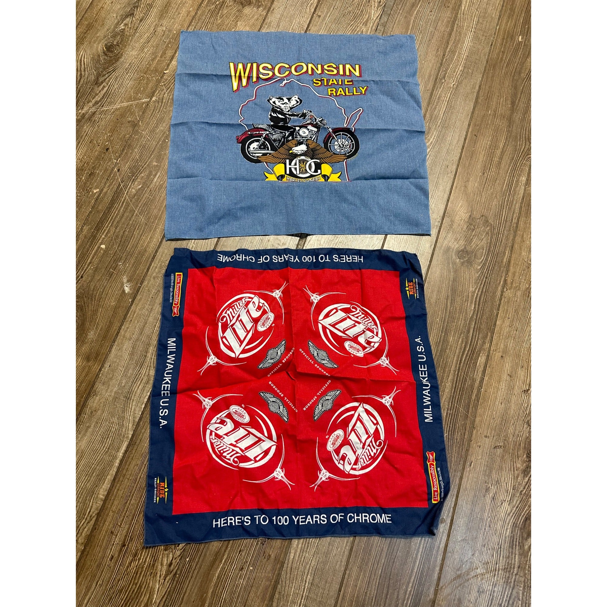 Harley Davidson Bandanas Lot (2) Wisconsin Rally Owners Group Bucky 100 Years