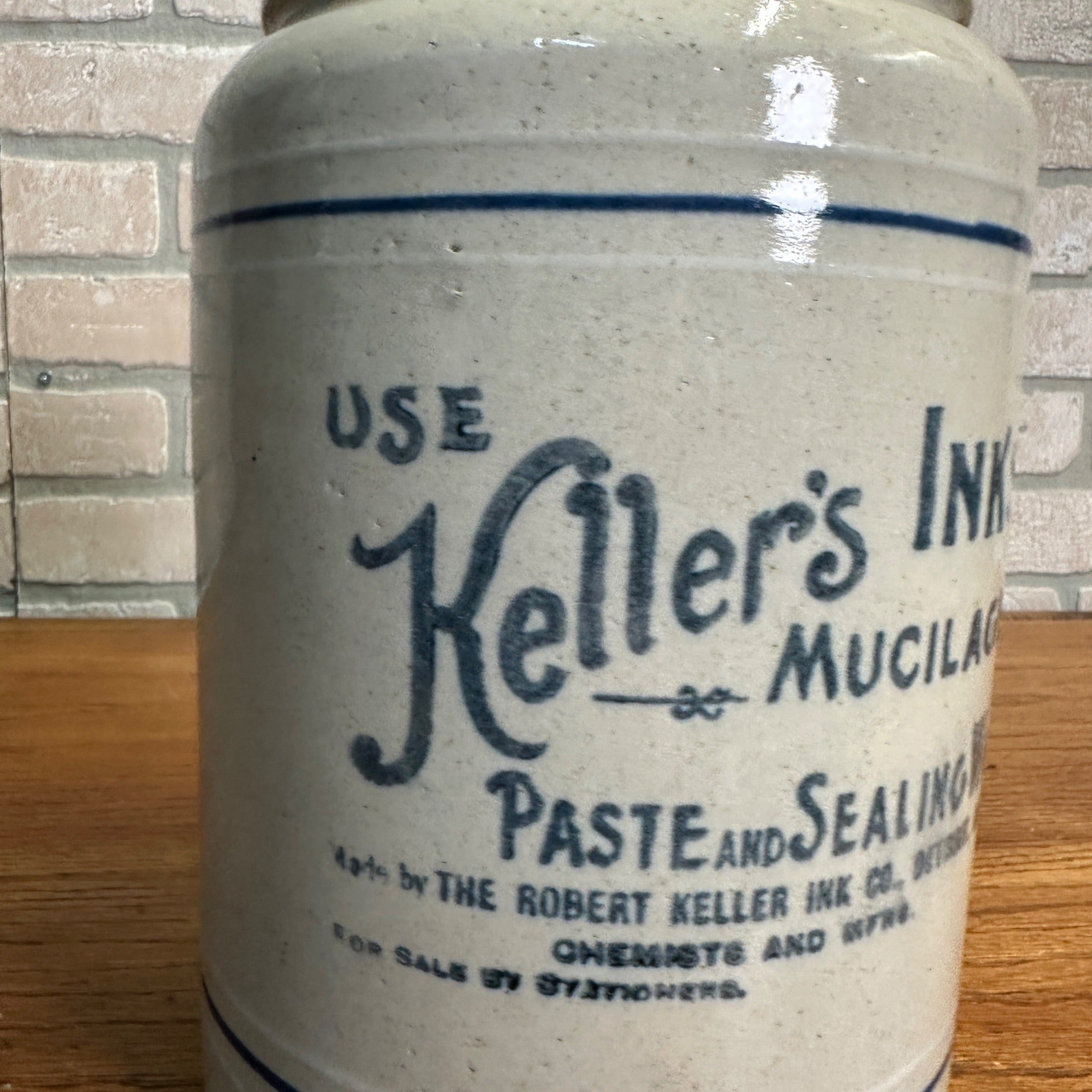 Original Keller's Inks & Glue Advertising Stoneware Jar Antique Detroit Michigan