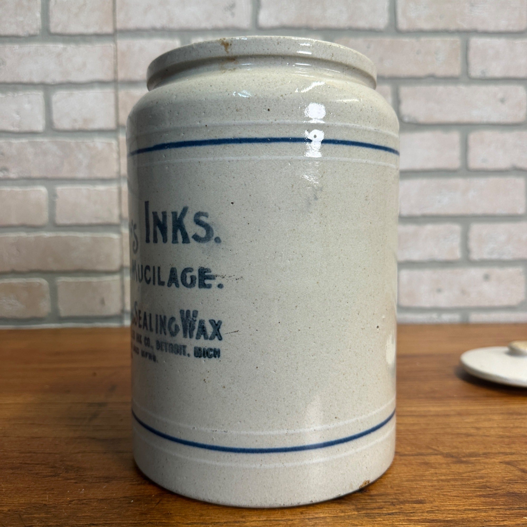 Original Keller's Inks & Glue Advertising Stoneware Jar Antique Detroit Michigan