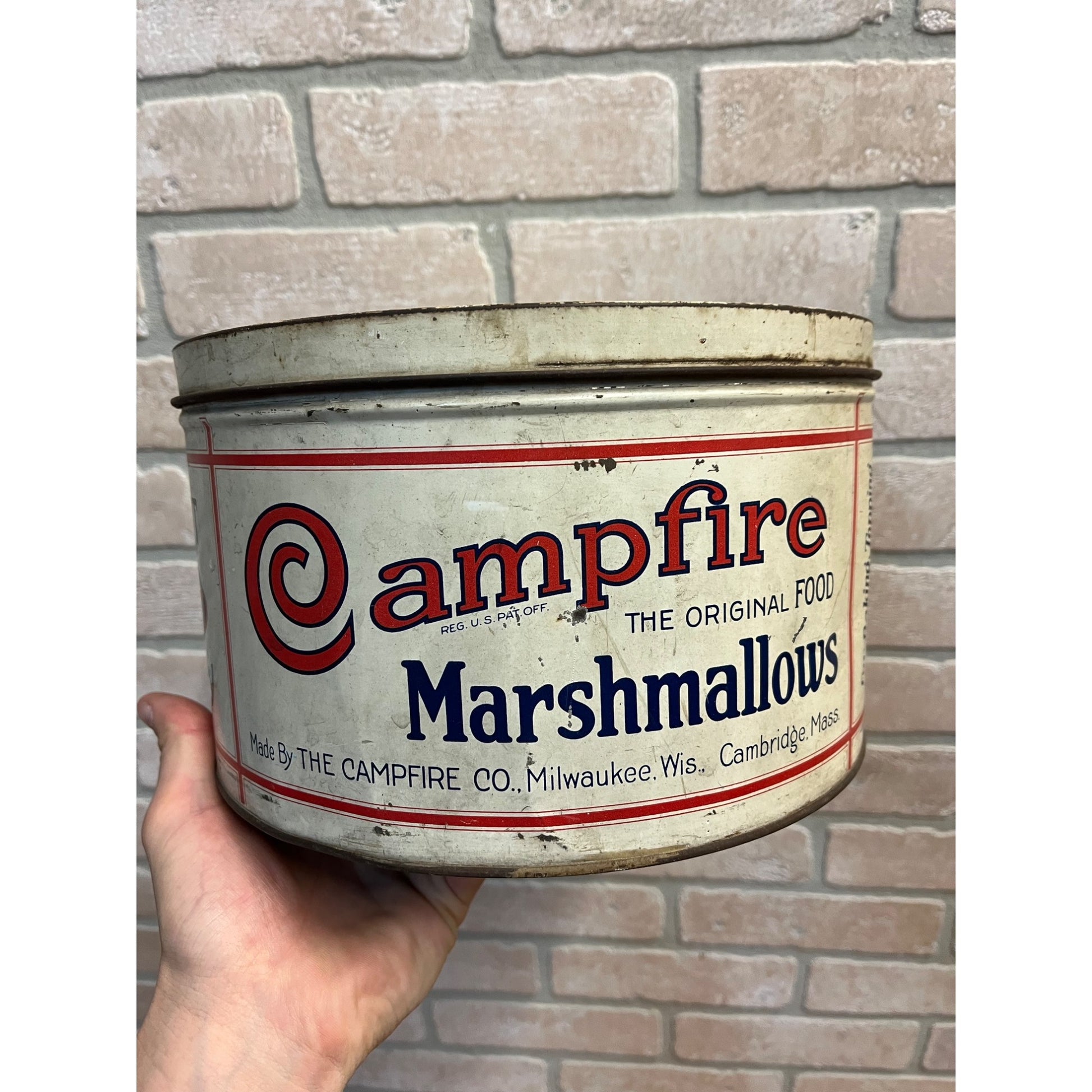 Vintage 5lb Campfire Marshmallows Advertising Kitchen Tin Milwaukee