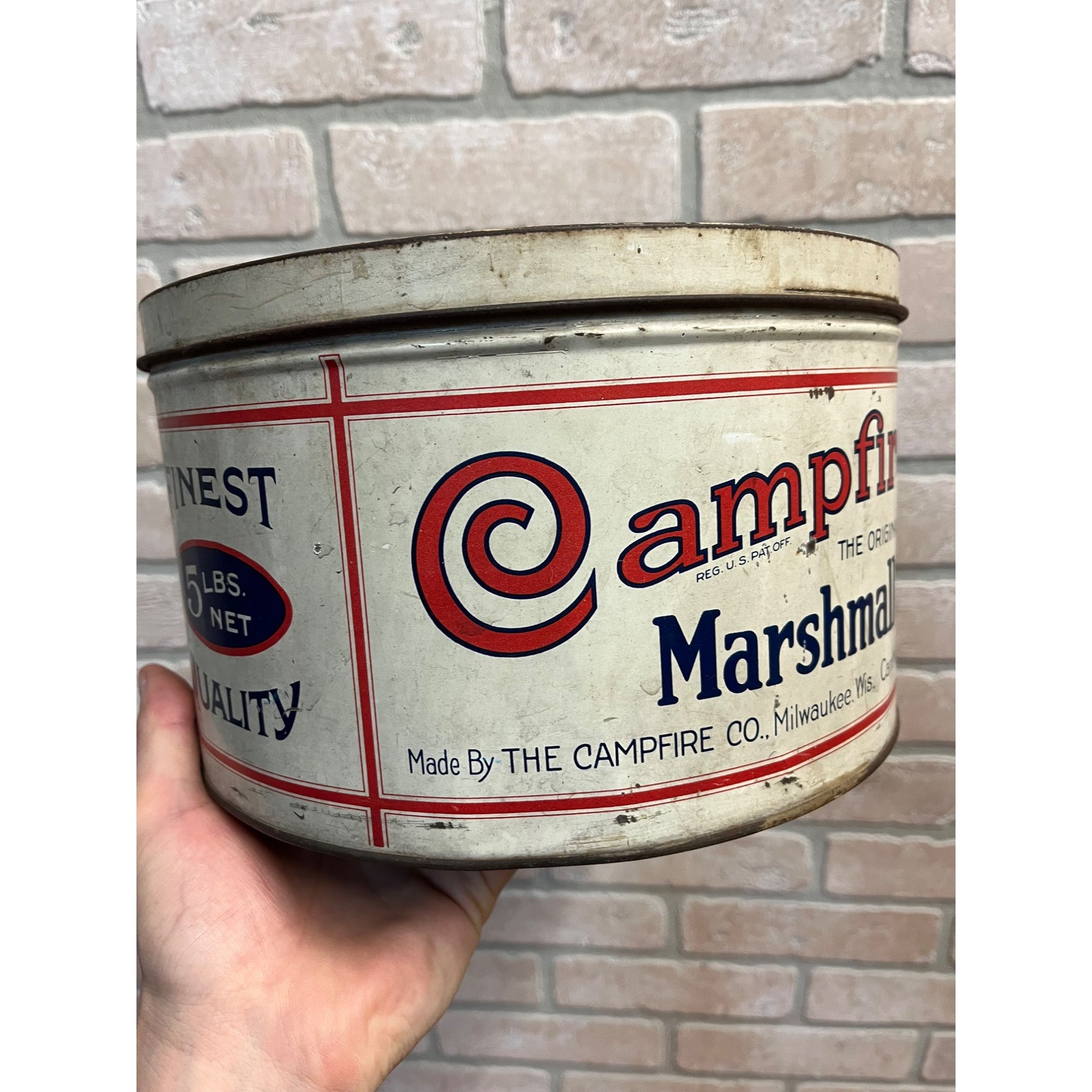 Vintage 5lb Campfire Marshmallows Advertising Kitchen Tin Milwaukee