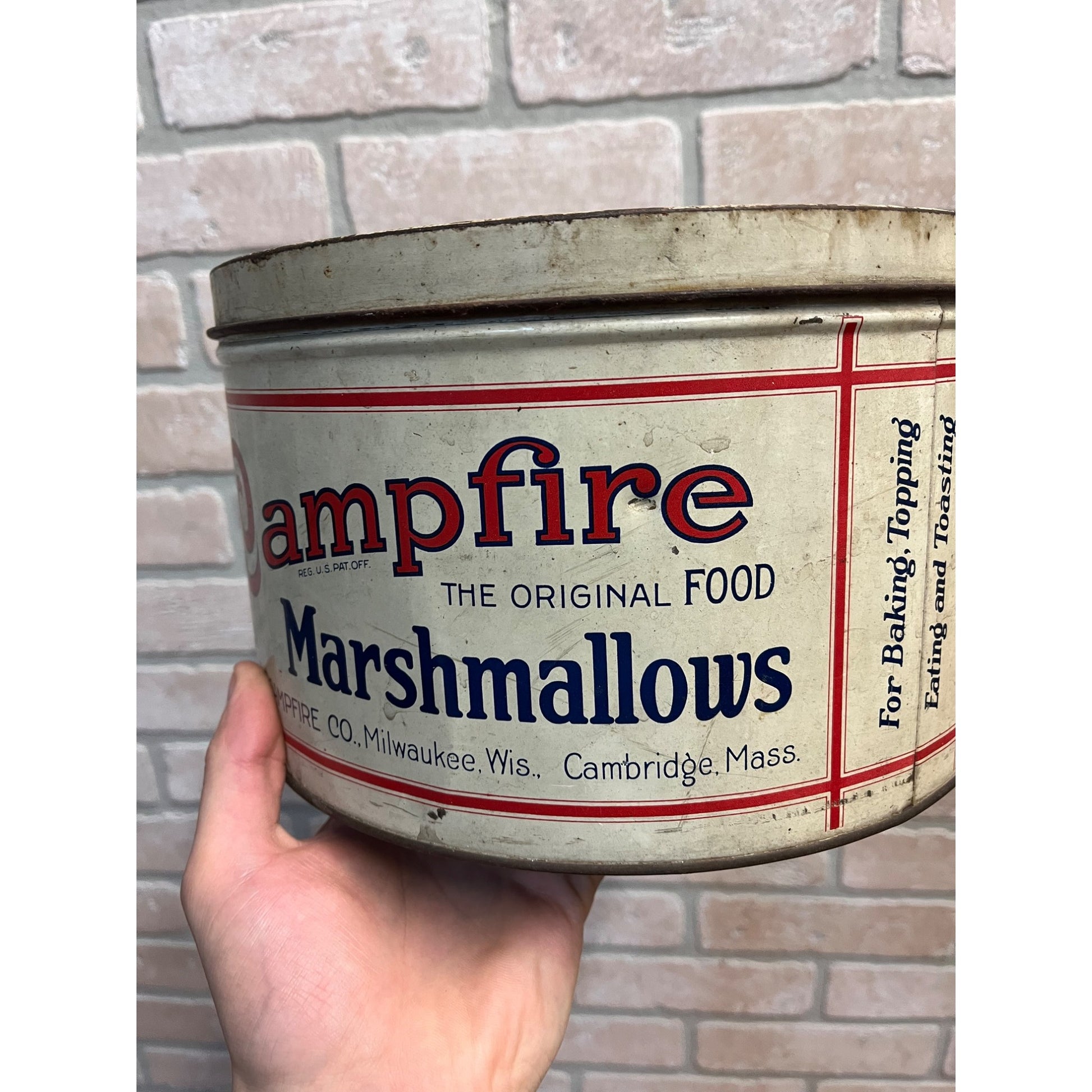Vintage 5lb Campfire Marshmallows Advertising Kitchen Tin Milwaukee