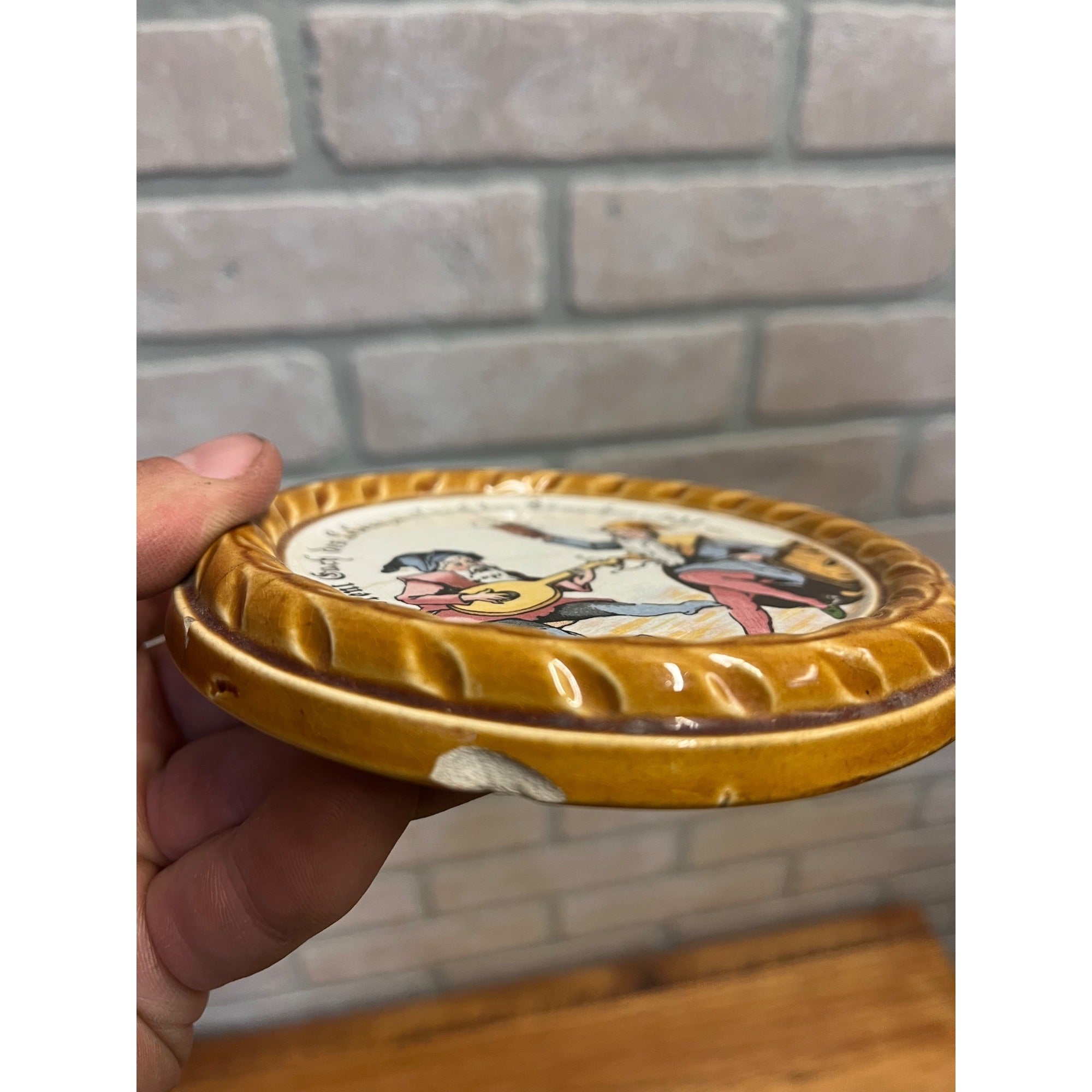 Rare Antique Villeroy & Boch Mettlach Coaster w/Gnomes #1032 Lot (2)