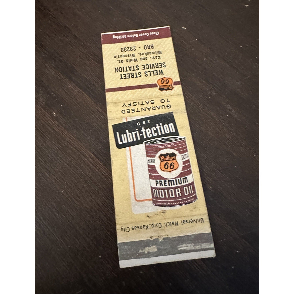 Vintage 1940s Phillips 66 Service Station Advertising Matchbook Milwaukee Wis