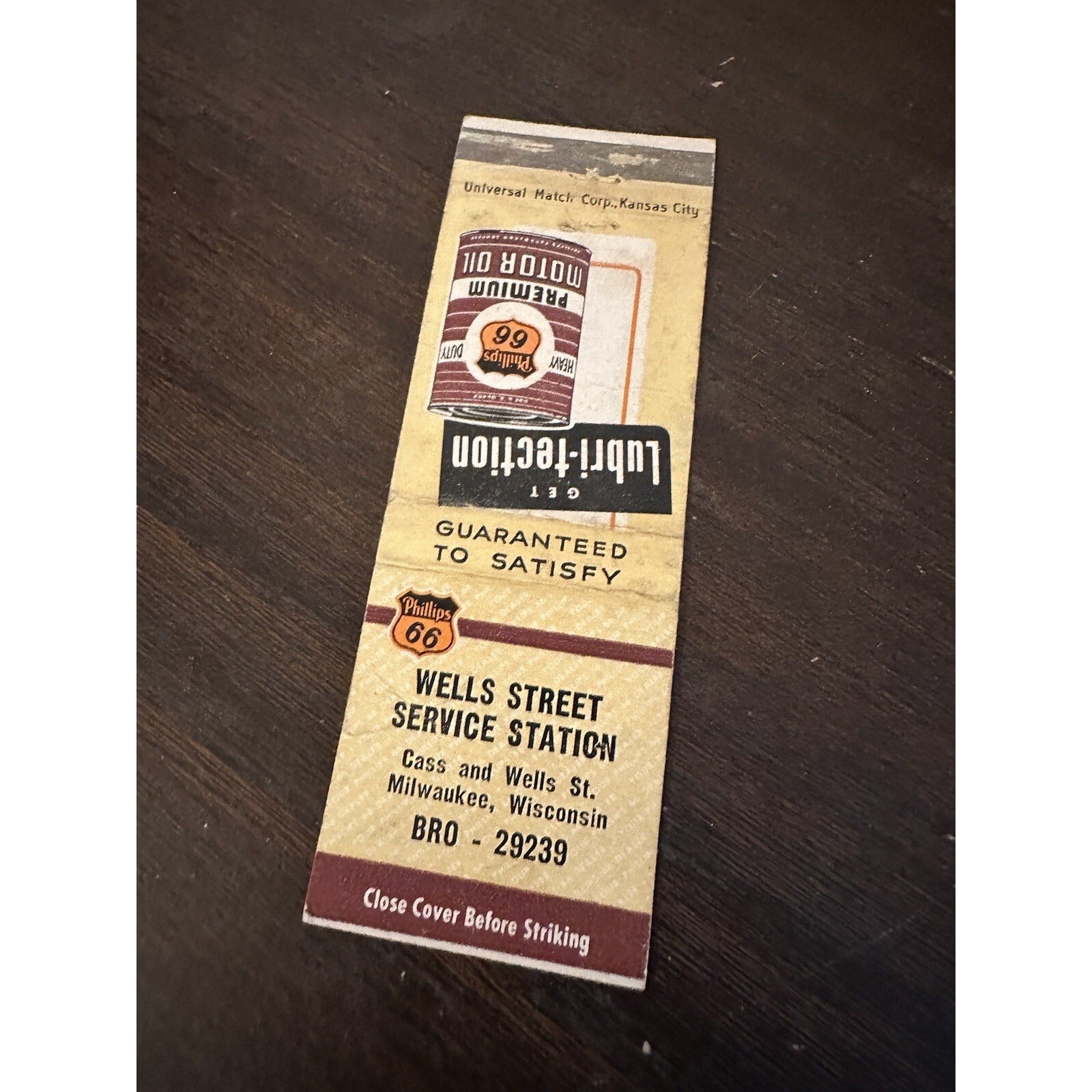 Vintage 1940s Phillips 66 Service Station Advertising Matchbook Milwaukee Wis