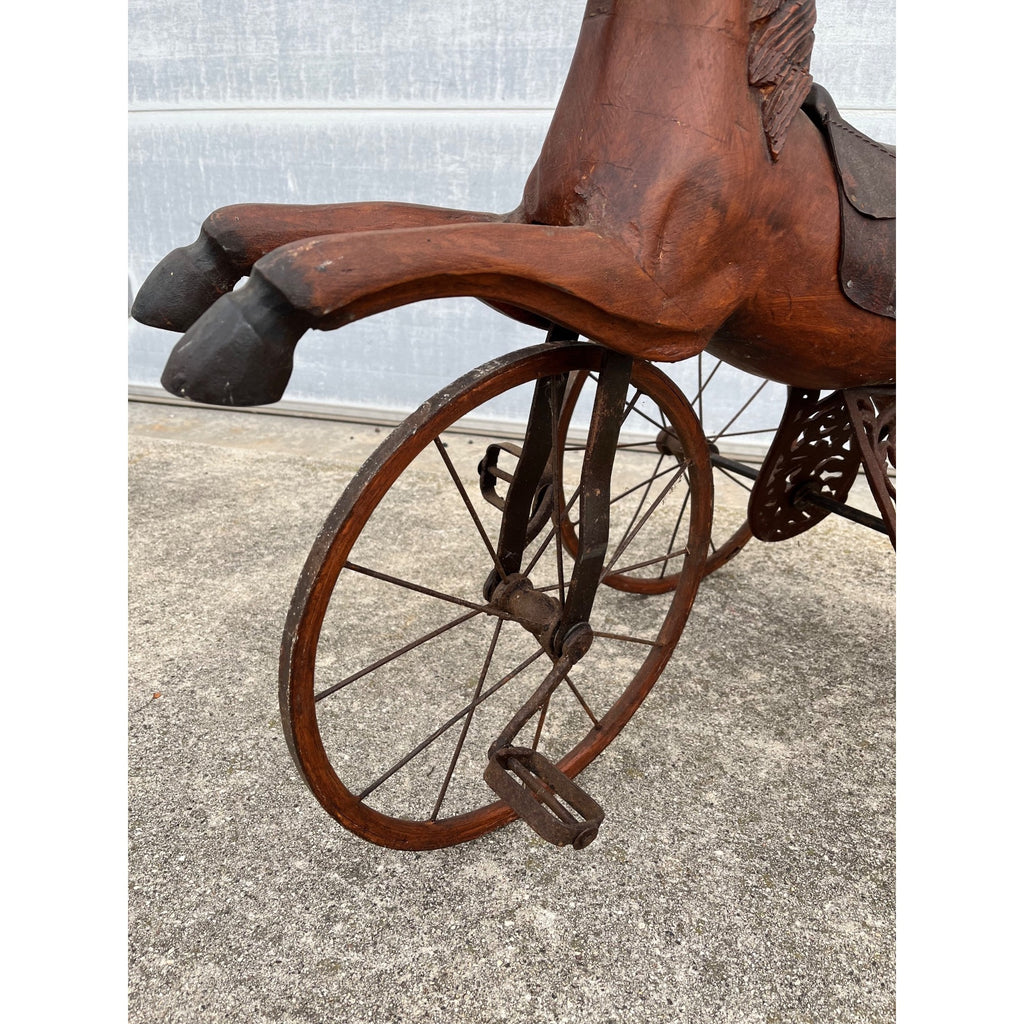 Vintage Mid-Century Carved Wood Horse Tricycle Velocipede Toy Victorian Style