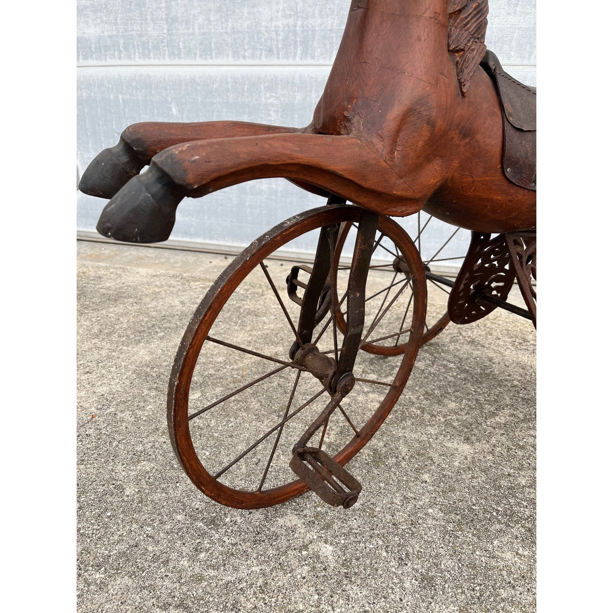 Vintage Mid-Century Carved Wood Horse Tricycle Velocipede Toy Victorian Style