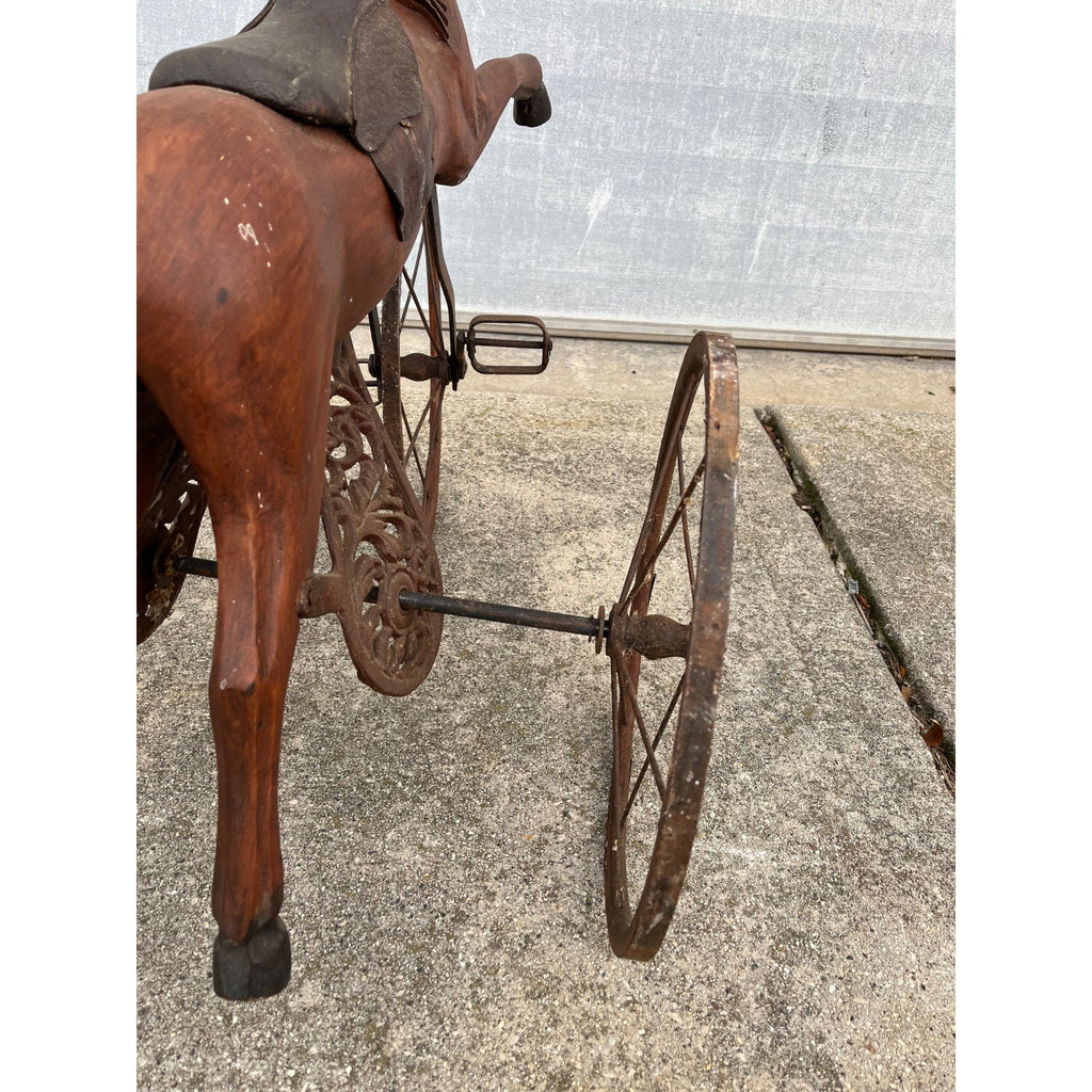 Vintage Mid-Century Carved Wood Horse Tricycle Velocipede Toy Victorian Style