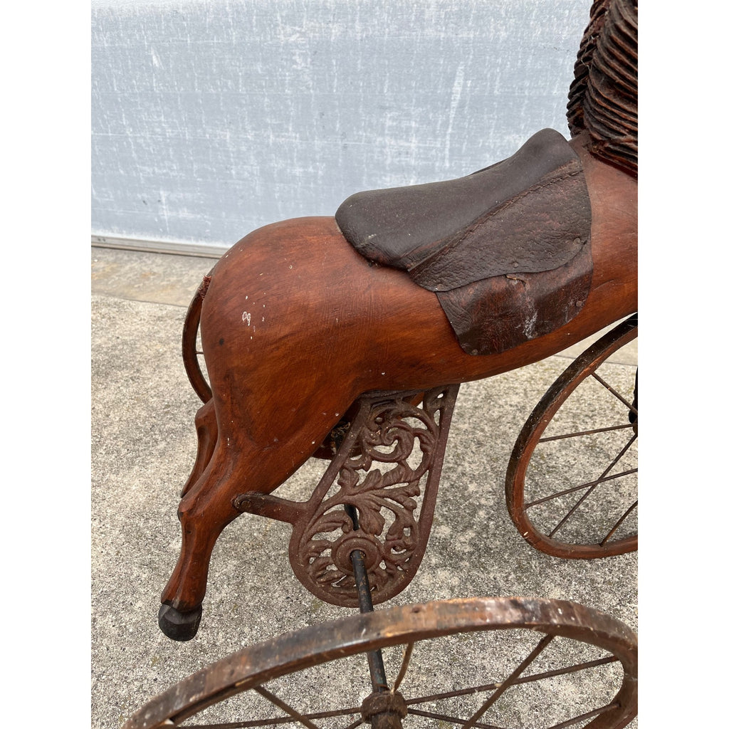 Vintage Mid-Century Carved Wood Horse Tricycle Velocipede Toy Victorian Style