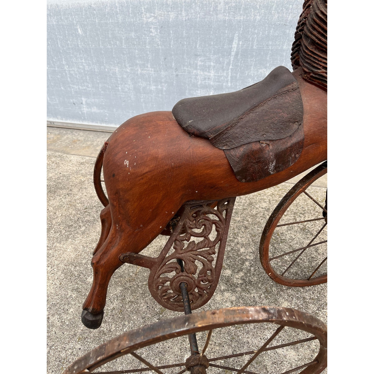 Vintage Mid-Century Carved Wood Horse Tricycle Velocipede Toy Victorian Style