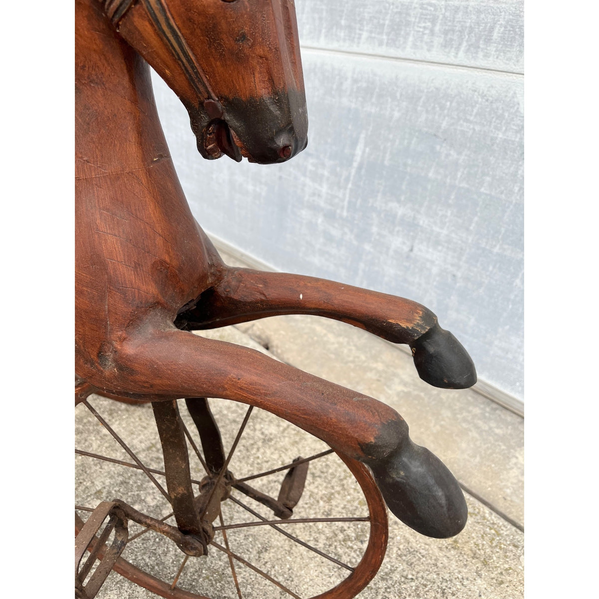 Vintage Mid-Century Carved Wood Horse Tricycle Velocipede Toy Victorian Style